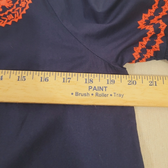 Crown & Ivy Women's Small Navy Blue Embroidered Red Paisley Peasant Blouse Boho - Picture 9 of 11